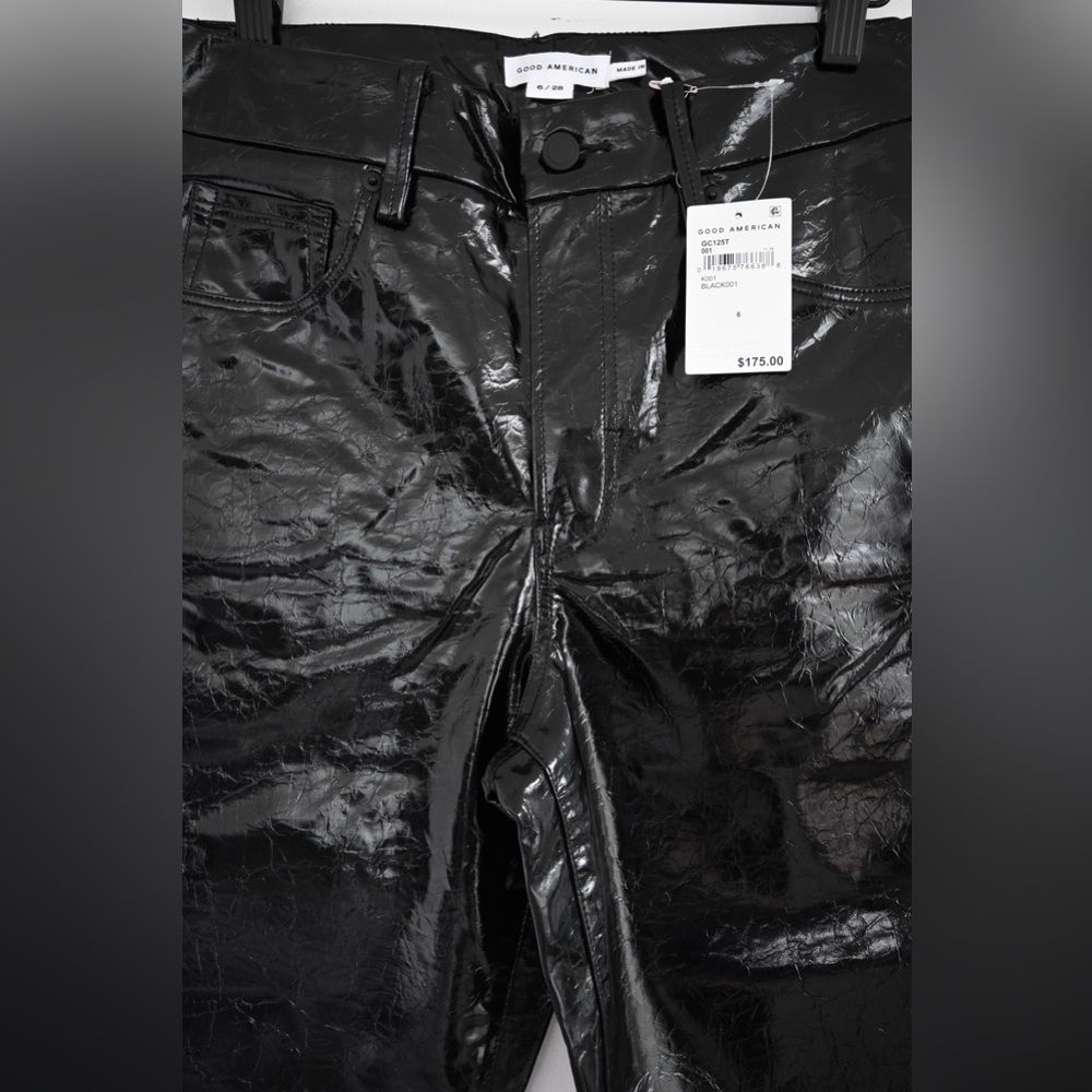 Good American "Good Classic" Textured Faux Leather Pants, New With Tags, Size 6 - Picture 9 of 11